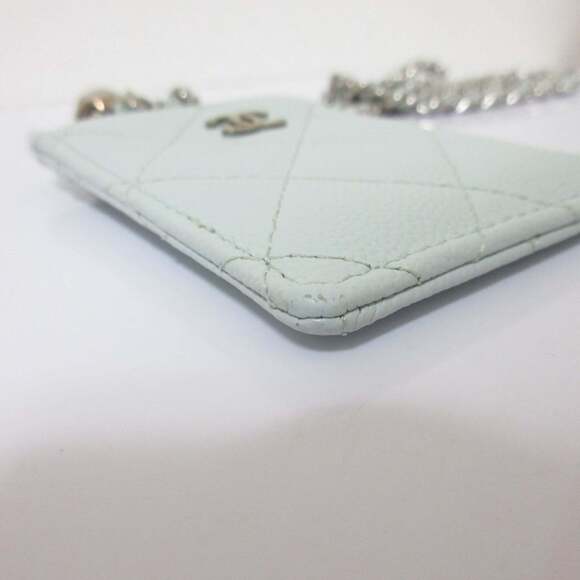 CHANEL Caviar Leather Matelasse Chain Pass Case with Key Ring, Light Blue, Wo... - Picture 7 of 16